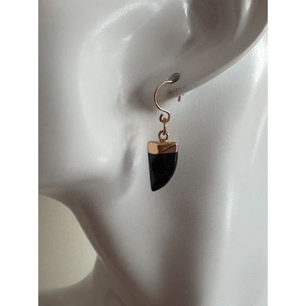 Gold-Dipped Agate Faceted Black Marble Gemstone Earrings